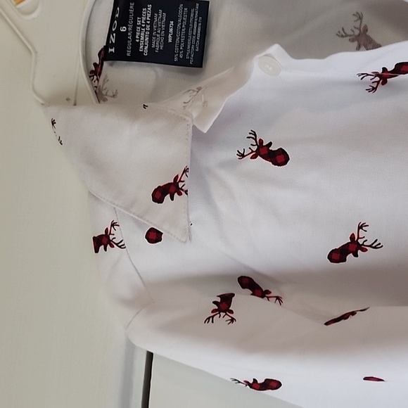 NWOT - Boy's Izod Reindeer/deer Theme Button-down White Shirt in Size 6 - Picture 6 of 9